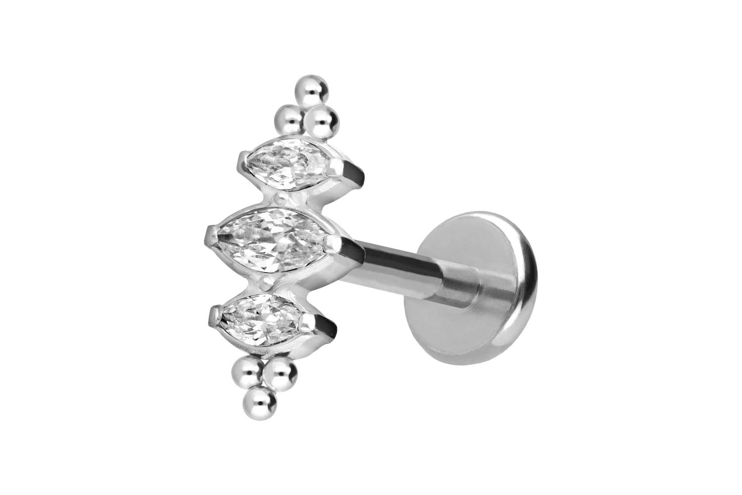 Titan Labret mit Push Fit 3 EINGEFASSTE KRISTALLTROPFEN + KUGELN